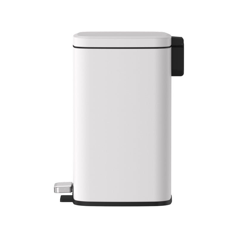 12L Pedal Rubbish Bin - Matte White, Back View