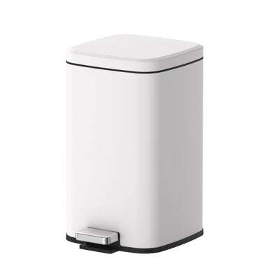 12L Pedal Rubbish Bin - Matte White, Side View