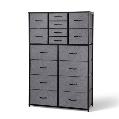 Front view of 16 Drawer Storage Chest in grey with sleek modern design