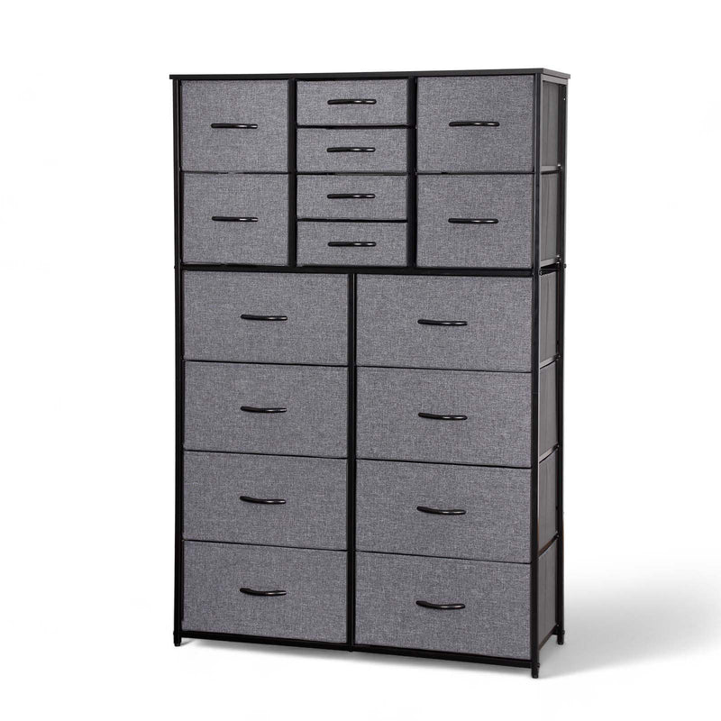 Front view of 16 Drawer Storage Chest in grey with sleek modern design