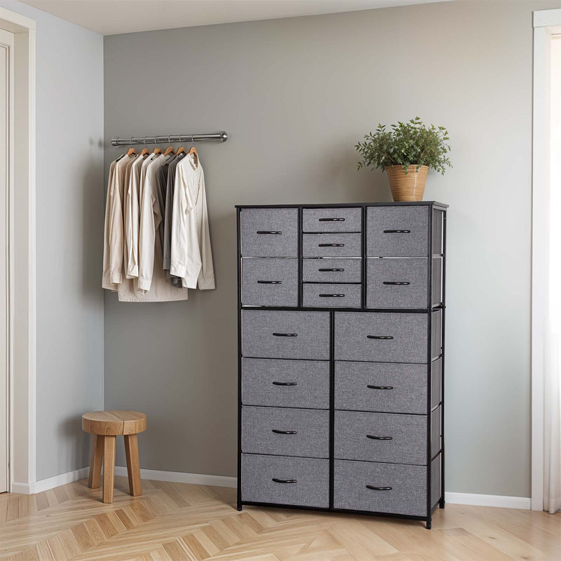 Side view of the 16 Drawer Storage Chest in grey, showcasing sturdy build and compact size.