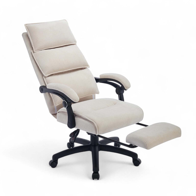 Lazy Reclining Office Chair with Footrest - Cream