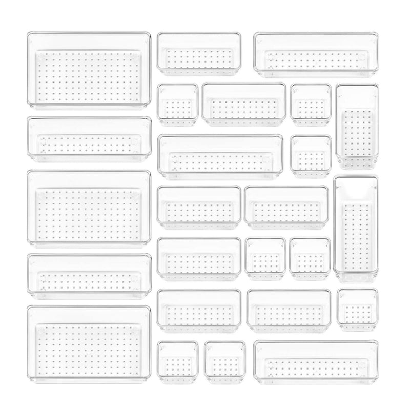 Clear Plastic Drawer Organiser Set (Set of 25)