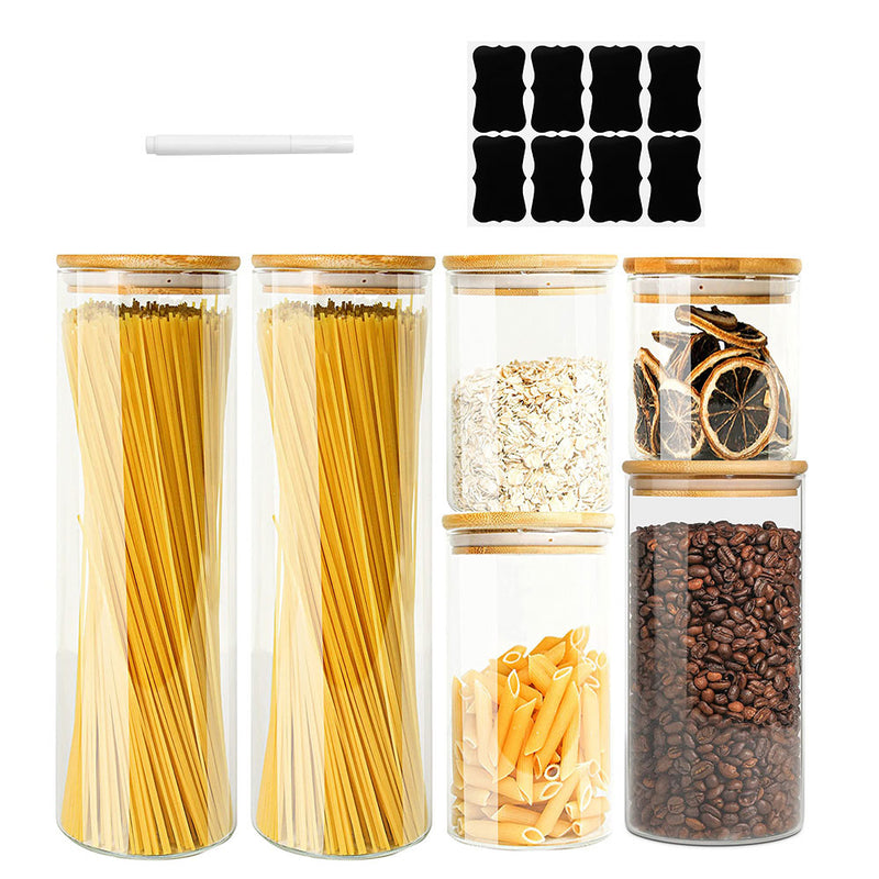 Glass Food Storage Container with Bamboo Lid (Set of 6)