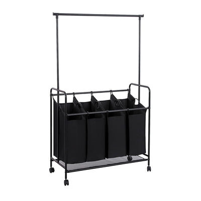 Heavy Duty Rolling Laundry Cart With 4 Bags - Black