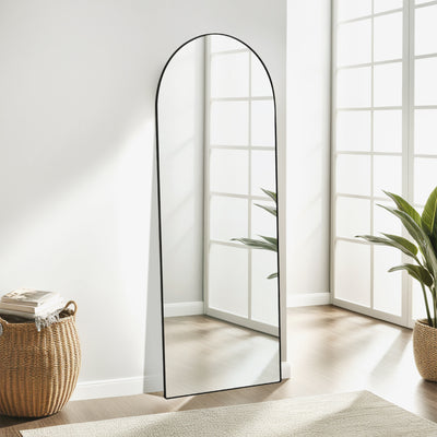 Selena Metal Arched Full Length Wall Mirror - Black