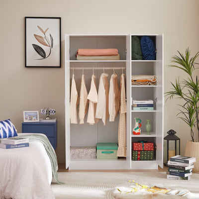 3 Door Mirror Wardrobe in White - Front View