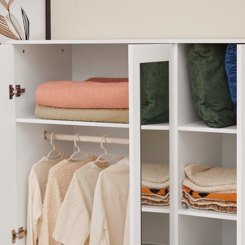 Interior Shelves of 3 Door Mirror Wardrobe in White