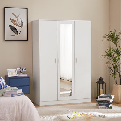 3 Door Mirror Wardrobe in White - Side View