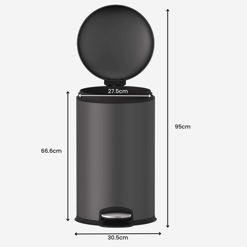 30L Rounded Pedal Rubbish Bin - Titanium Gray