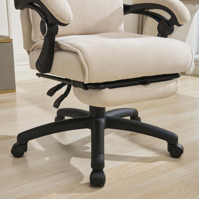 Lazy Reclining Office Chair with Footrest - Cream