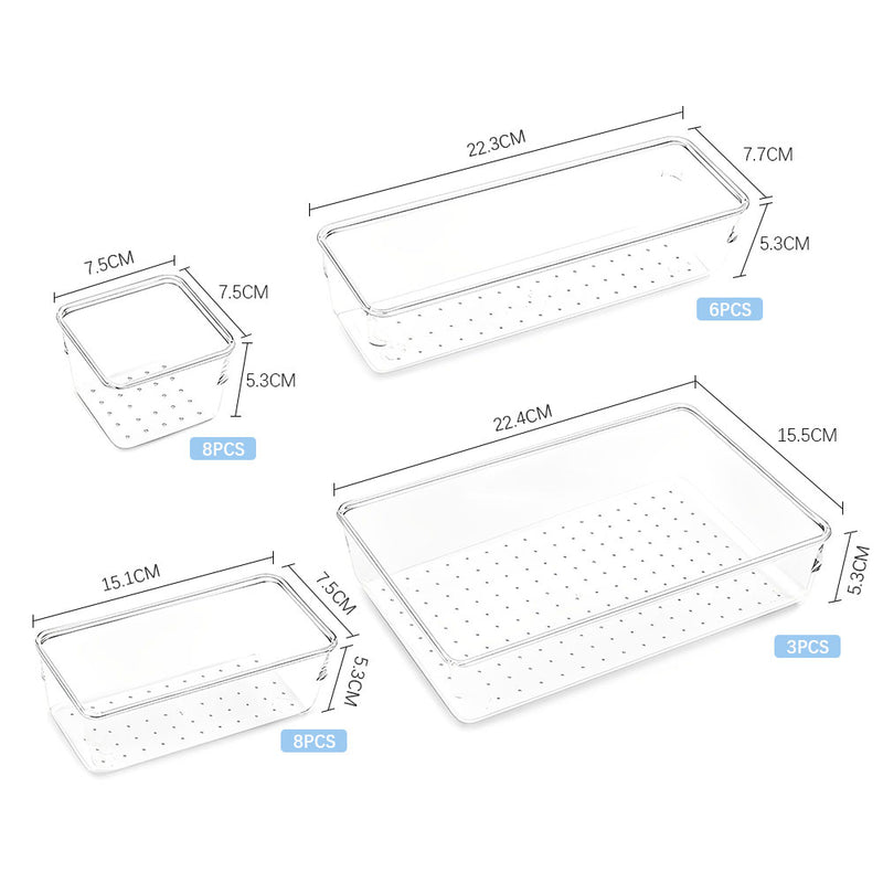 Clear Plastic Drawer Organiser Set (Set of 25)