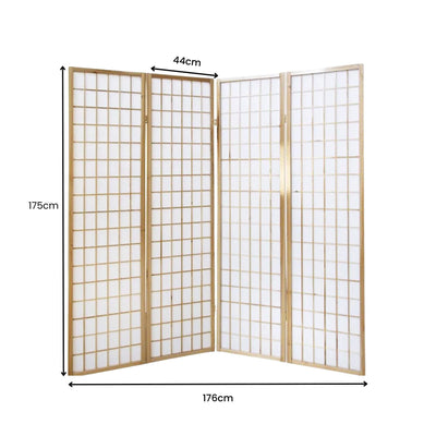 4-Panel Wooden Room Divider - Natural