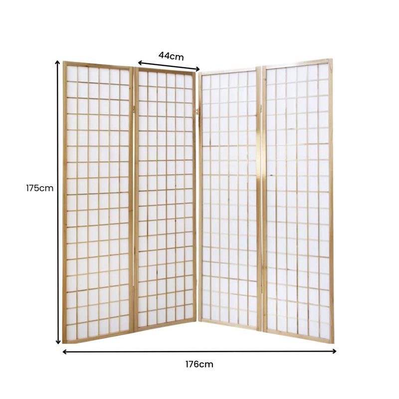 4-Panel Wooden Room Divider - Natural