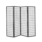 4-Panel Rice Paper Wooden Room Divider in Black, front view showing elegant design and sturdy frame.