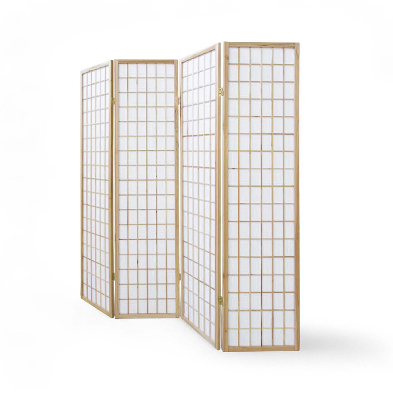 4-Panel Wooden Room Divider in Natural colour, folded view showing its compact storage option.