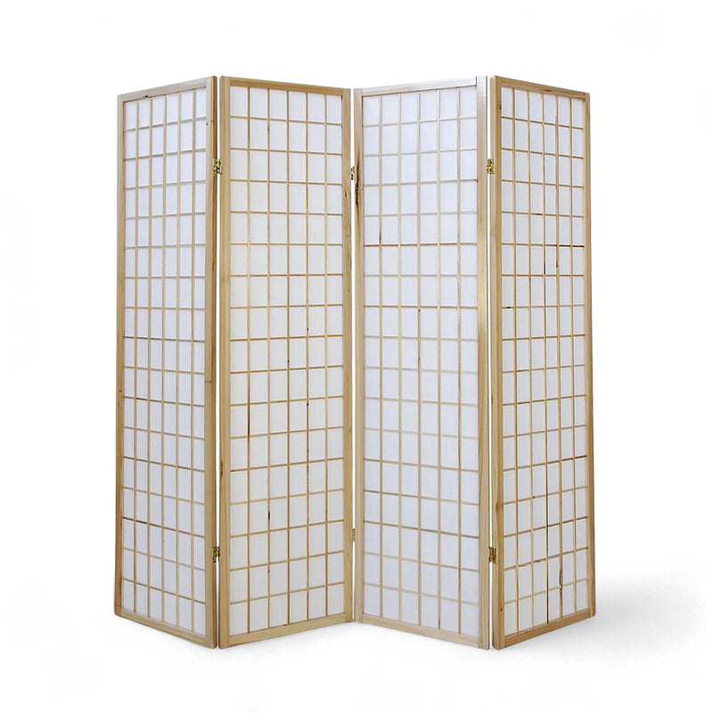 4-Panel Wooden Room Divider in Natural colour, front view showcasing its simple and elegant design.