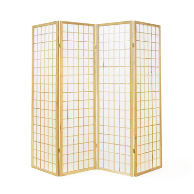 4-Panel Wooden Room Divider in Natural colour, front view showcasing its simple and elegant design.