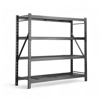 Front view of 4-tier adjustable garage heavy-duty metal shelf
