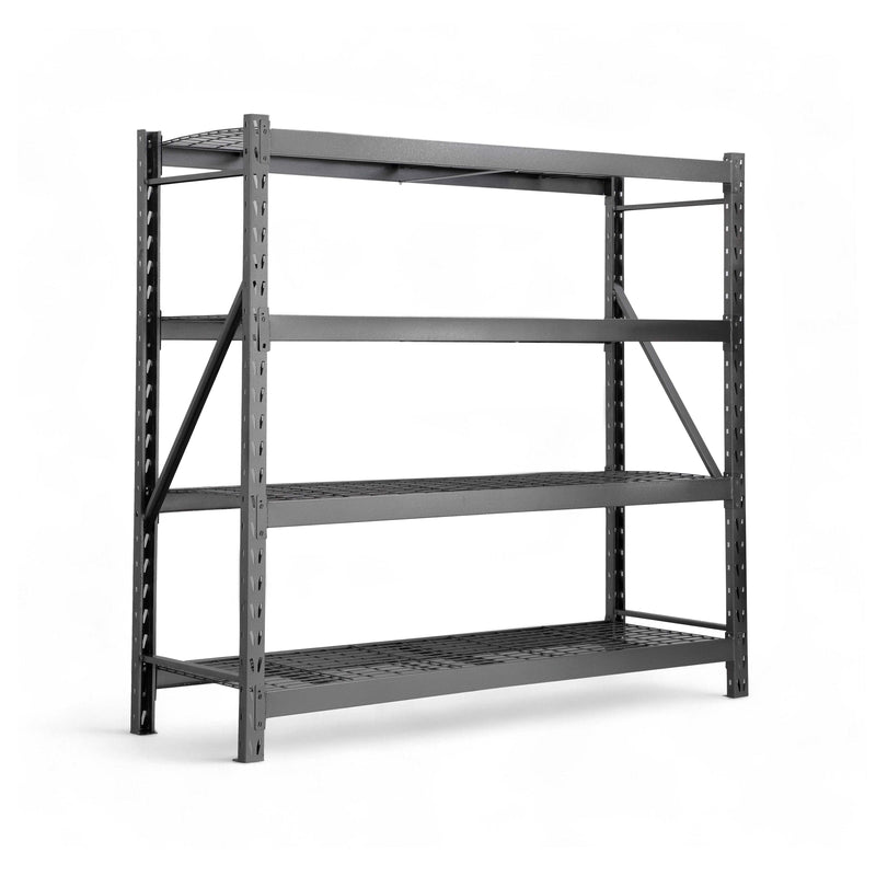 Front view of 4-tier adjustable garage heavy-duty metal shelf
