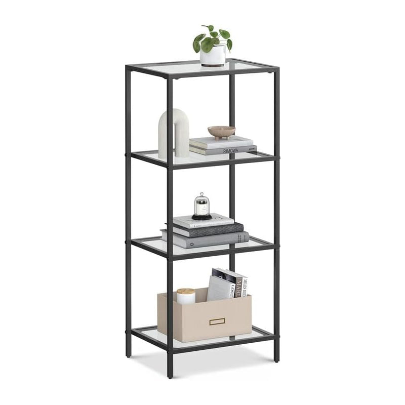 Nyla 4 Tier Glass Bookshelf Storage Shelf - Black