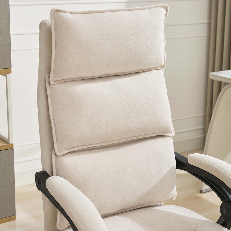 Lazy Reclining Office Chair with Footrest - Cream