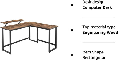 Office L-Shaped Corner Desk with Screen Mount - Brown