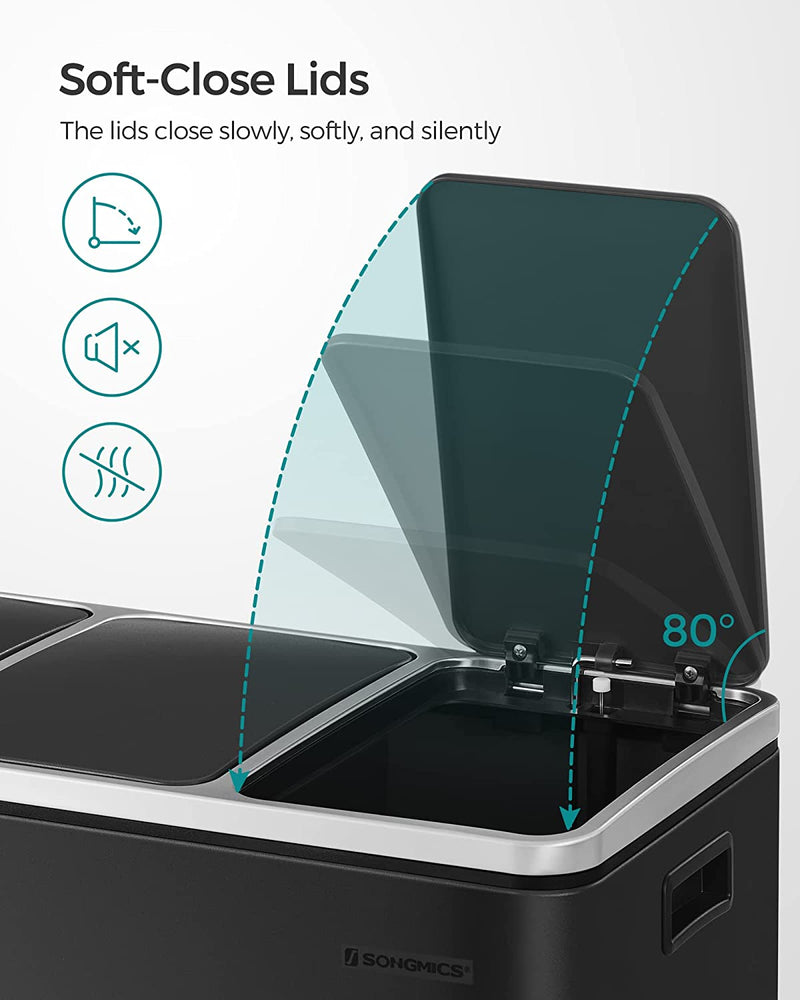 Side view of the black 54L Rubbish Bin, emphasizing its compact design and ease of placement in any room.