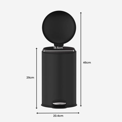 5L Rounded Pedal Rubbish Bin - Matte Black