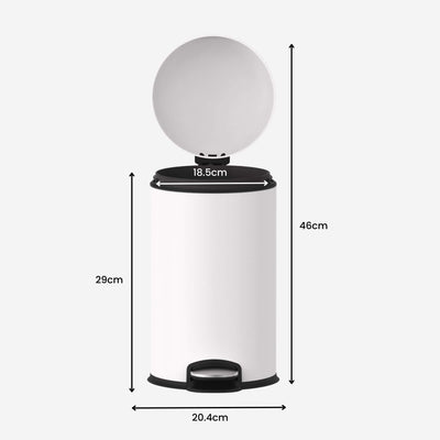 5L Rounded Pedal Rubbish Bin - Matte White