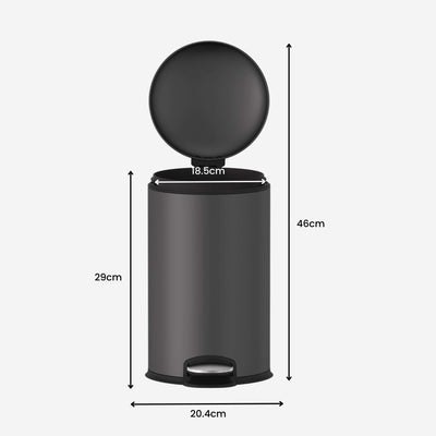 5L Rounded Pedal Rubbish Bin - Titanium Gray