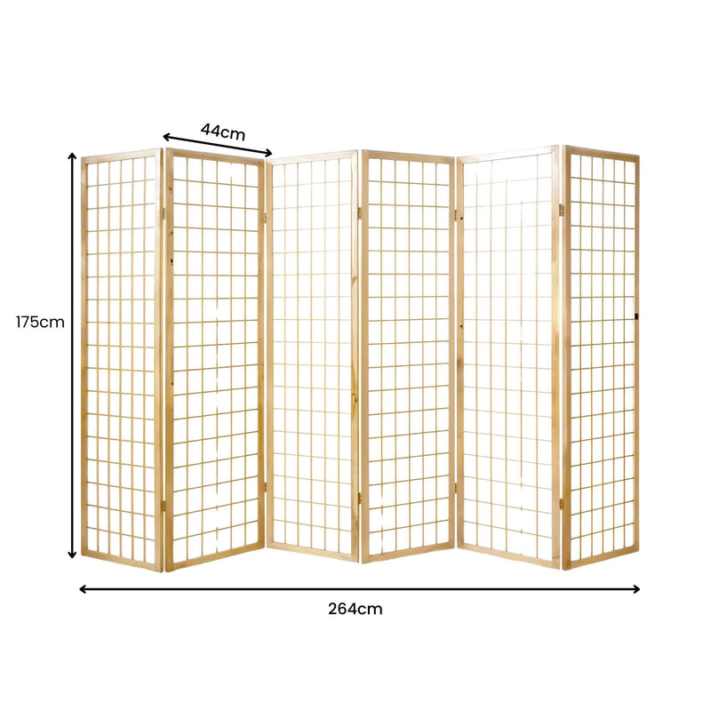 6-Panel Wooden Room Divider - Natural