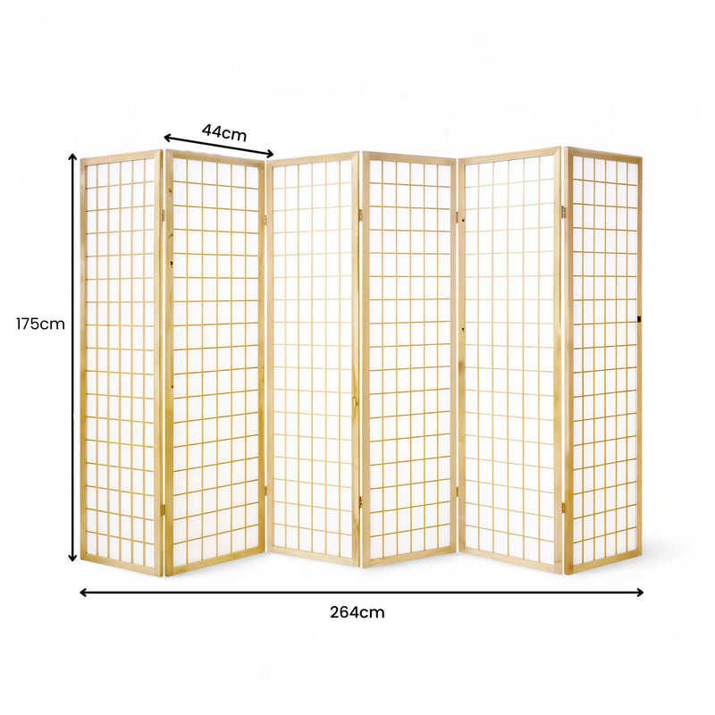 6-Panel Wooden Room Divider - Natural