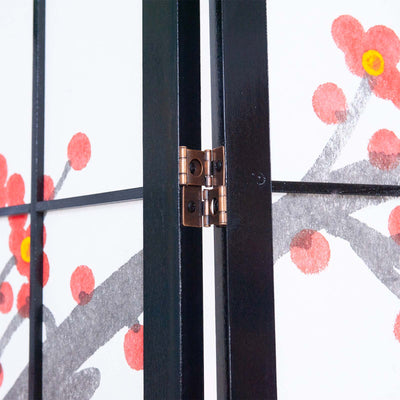 Decorative detail of the hand-painted design on the 6-Panel Wooden Room Divider in Black, showcasing craftsmanship.