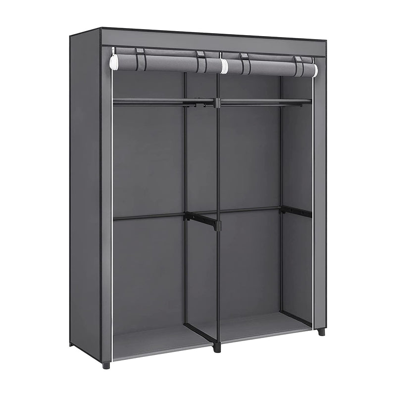 Portable Wardrobe with 2 Hanging Rods - Grey