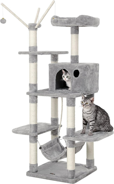 Cat Tree Tower With Hammock and Perch - Light Grey