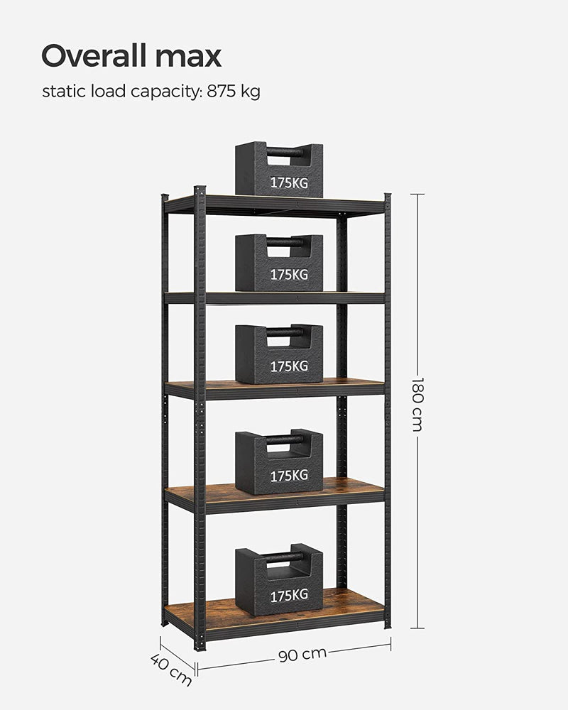 Adjustable Garage Storage Shelves 90 x 40 x 180 cm - Rustic Brown