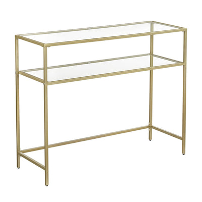 Nyla Console Table Tempered Glass Storage Display With 2 Shelves - Gold