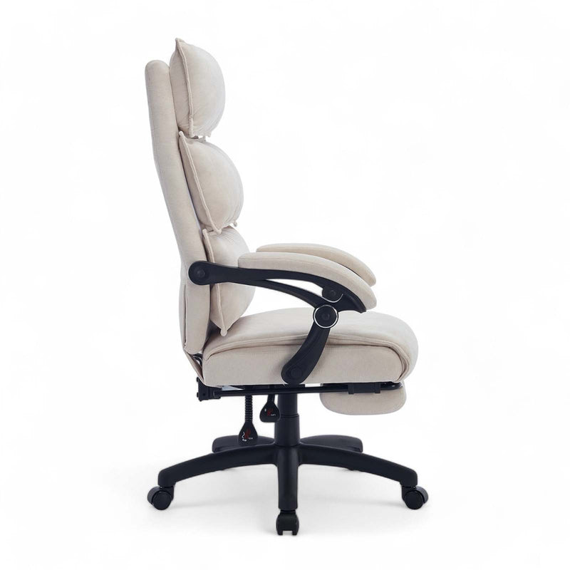 Lazy Reclining Office Chair with Footrest - Cream