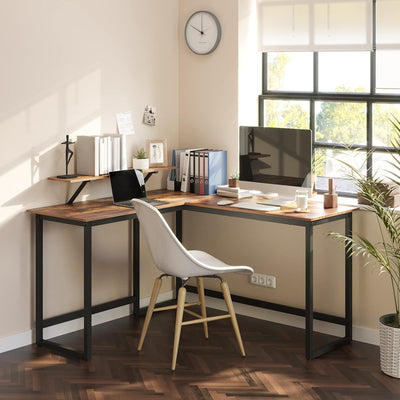 Office L-Shaped Corner Desk with Screen Mount - Brown