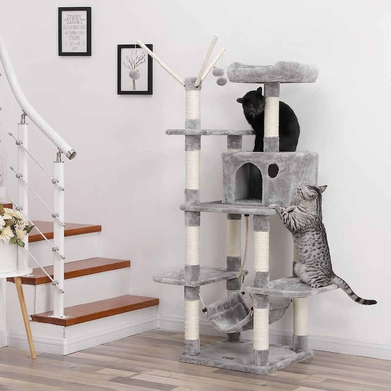 Cat Tree Tower With Hammock and Perch - Light Grey