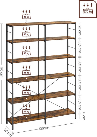 6 Tier Tall Display Bookcase - Brown