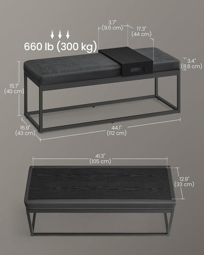 Storage Ottoman Bench Seat with Reversible Top - Ink Black