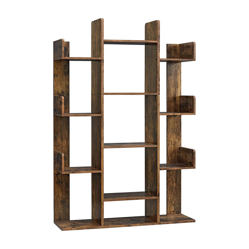 Tree Shaped Bookshelf With 13 Storage Shelves - Brown