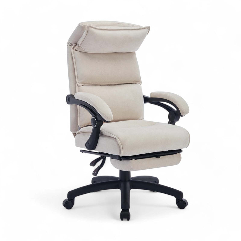 Lazy Reclining Office Chair with Footrest - Cream