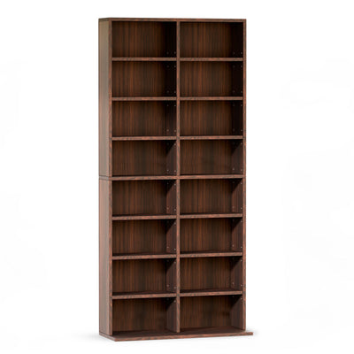 Side profile of the 8 Tier CD DVD Rack Shelf in walnut, highlighting its compact and elegant structure.