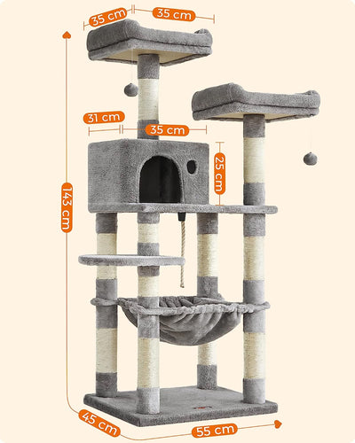 Stable Cat Tower With Plush Perches - Light Grey