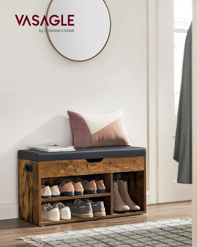 Shoe Storage Bench With Compartments - Rustic Brown