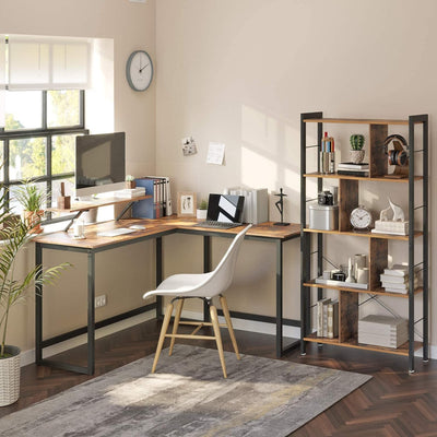 Office L-Shaped Corner Desk with Screen Mount - Brown