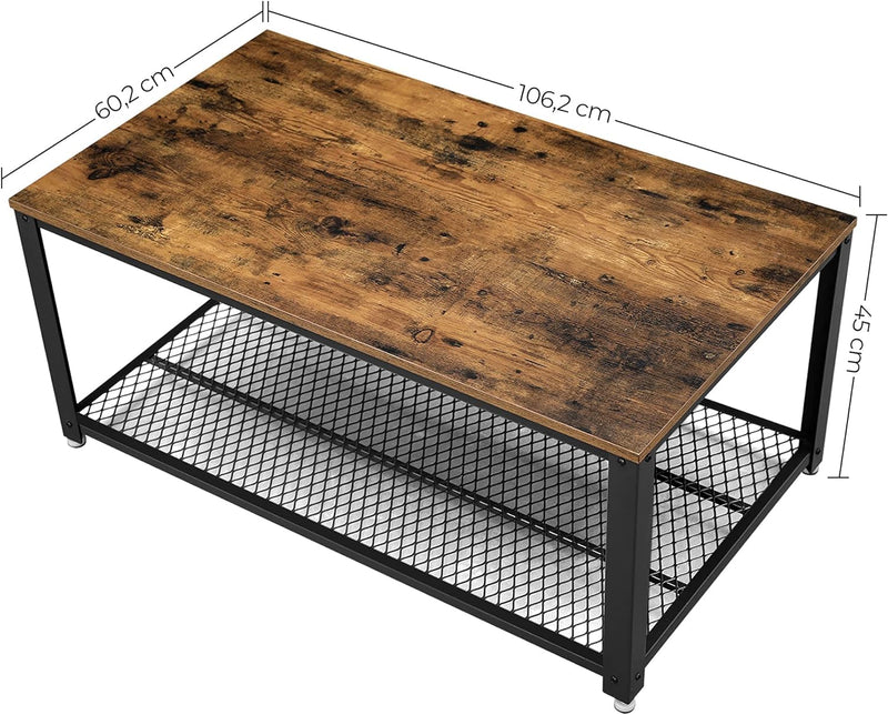 Coffee Table with Storage Shelf Industrial Style - Brown